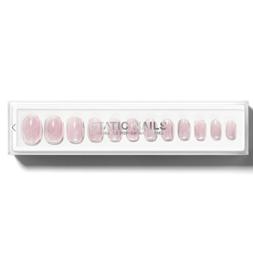 Static Nails Velvet Pink Reusable Pop-On Manicure Round Short 32 Nails New